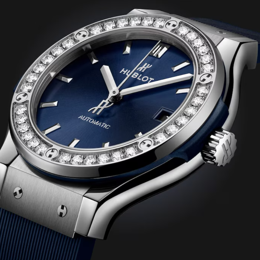 HBLT Classic Fusion Titanium Blue Diamonds 38mm Ladies Watch