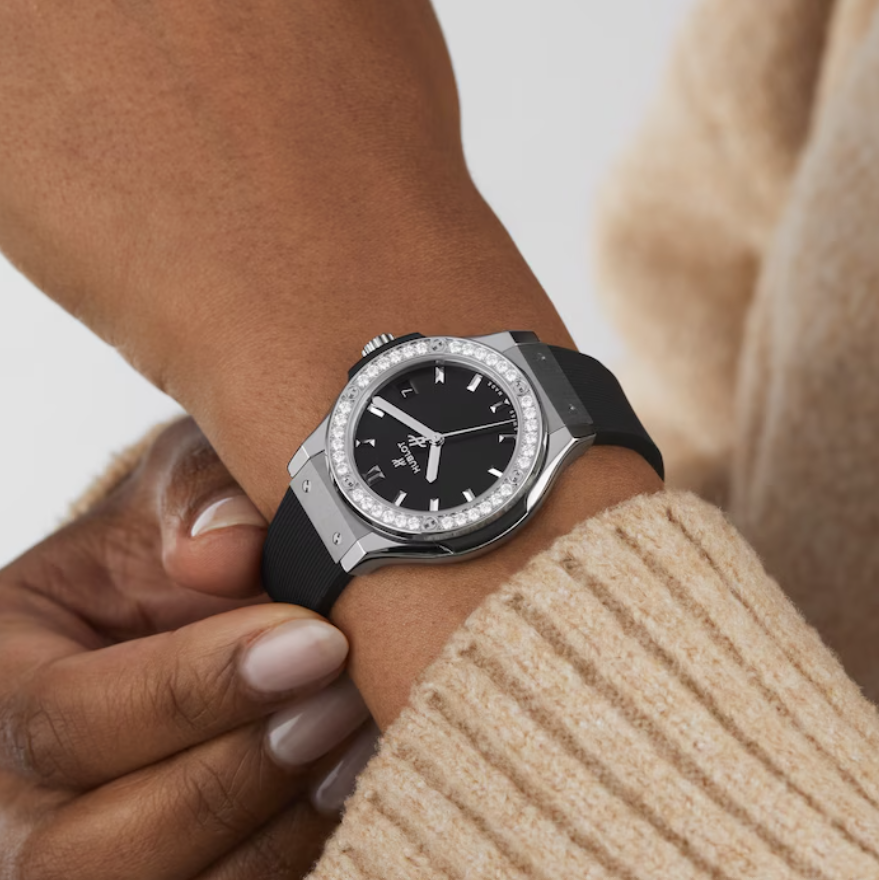 HBLT Classic Fusion Titanium Diamonds 33mm Ladies Watch Black